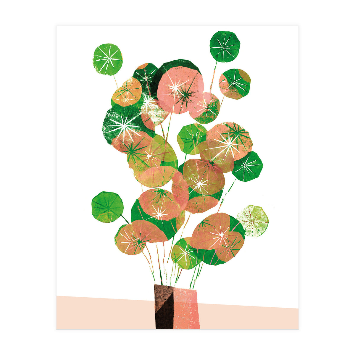 Pilea In Green And Coral (Print Only)