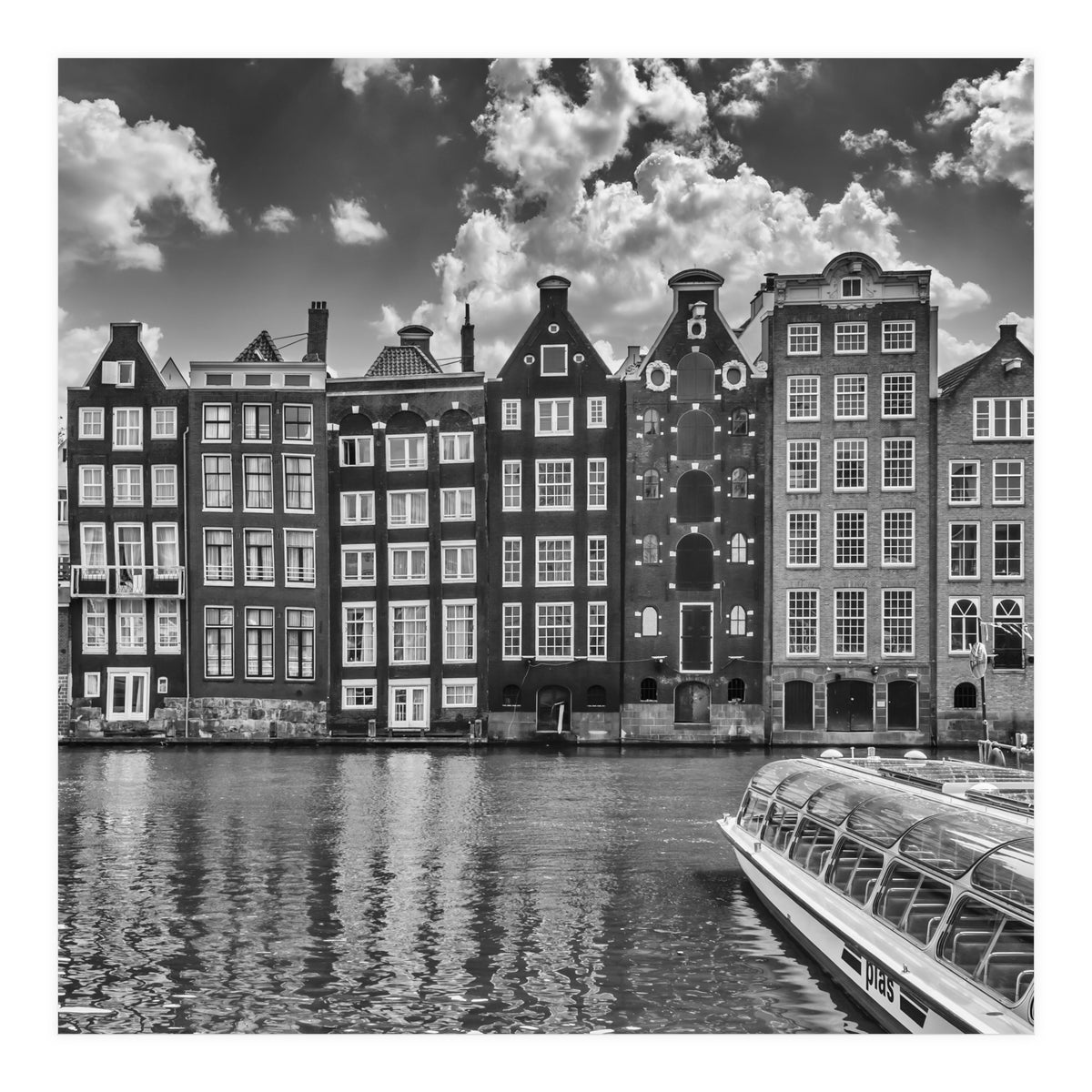 AMSTERDAM Damrak and dancing houses | Monochrome (Print Only)