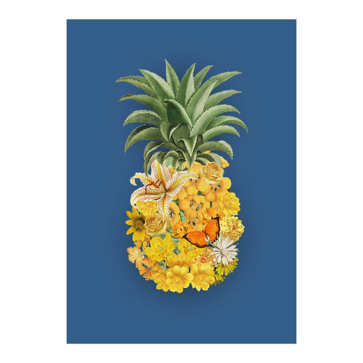 Pineapple Floral Blue (Print Only)