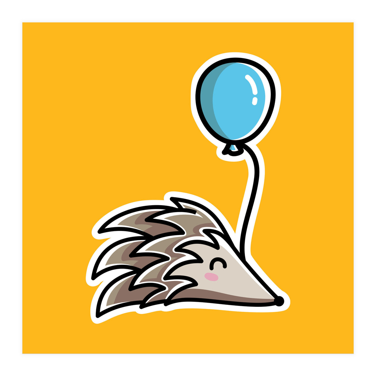 Kawaii Cute Hedgehog With Balloon (Print Only)