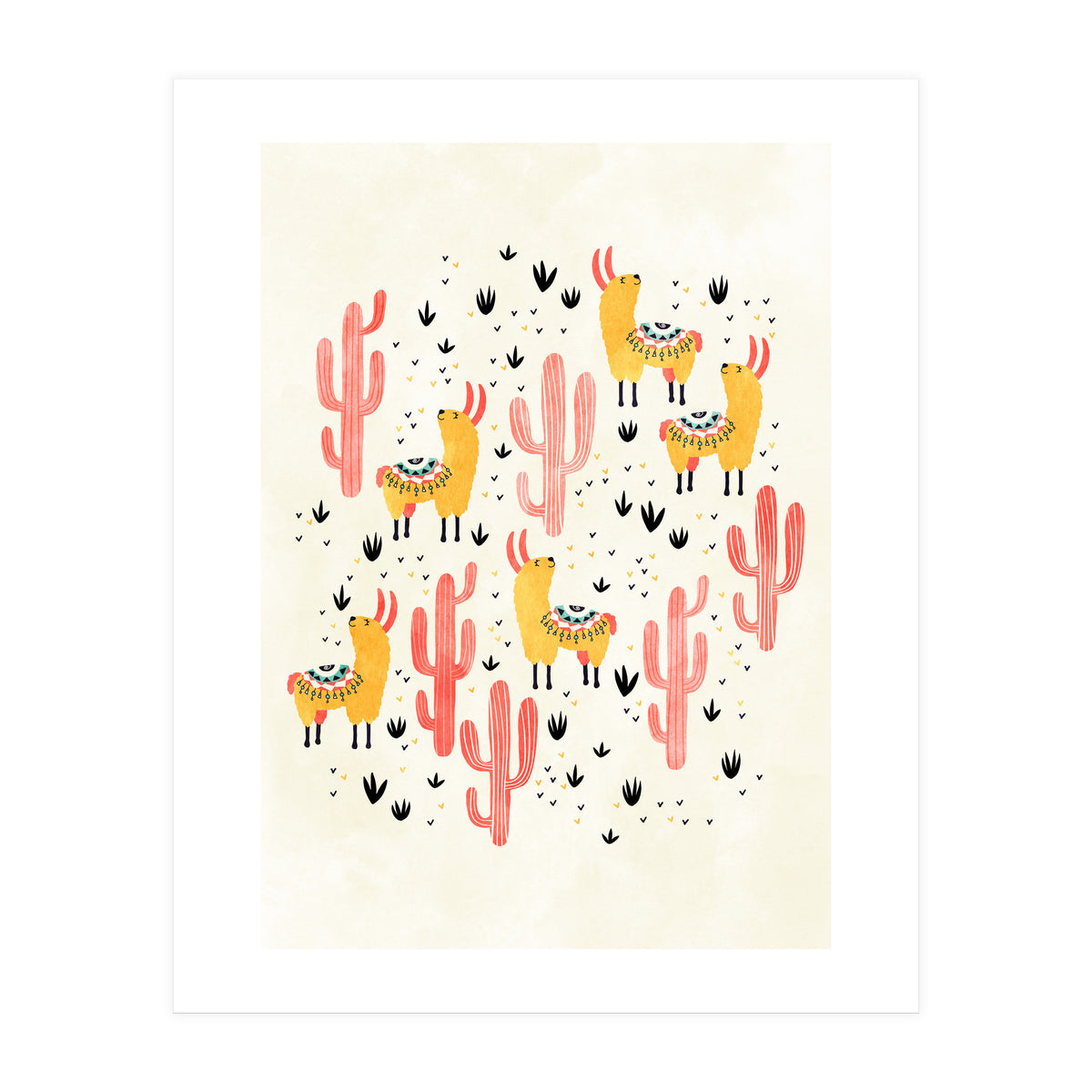 Yellow Llamas Red Cacti (Print Only)