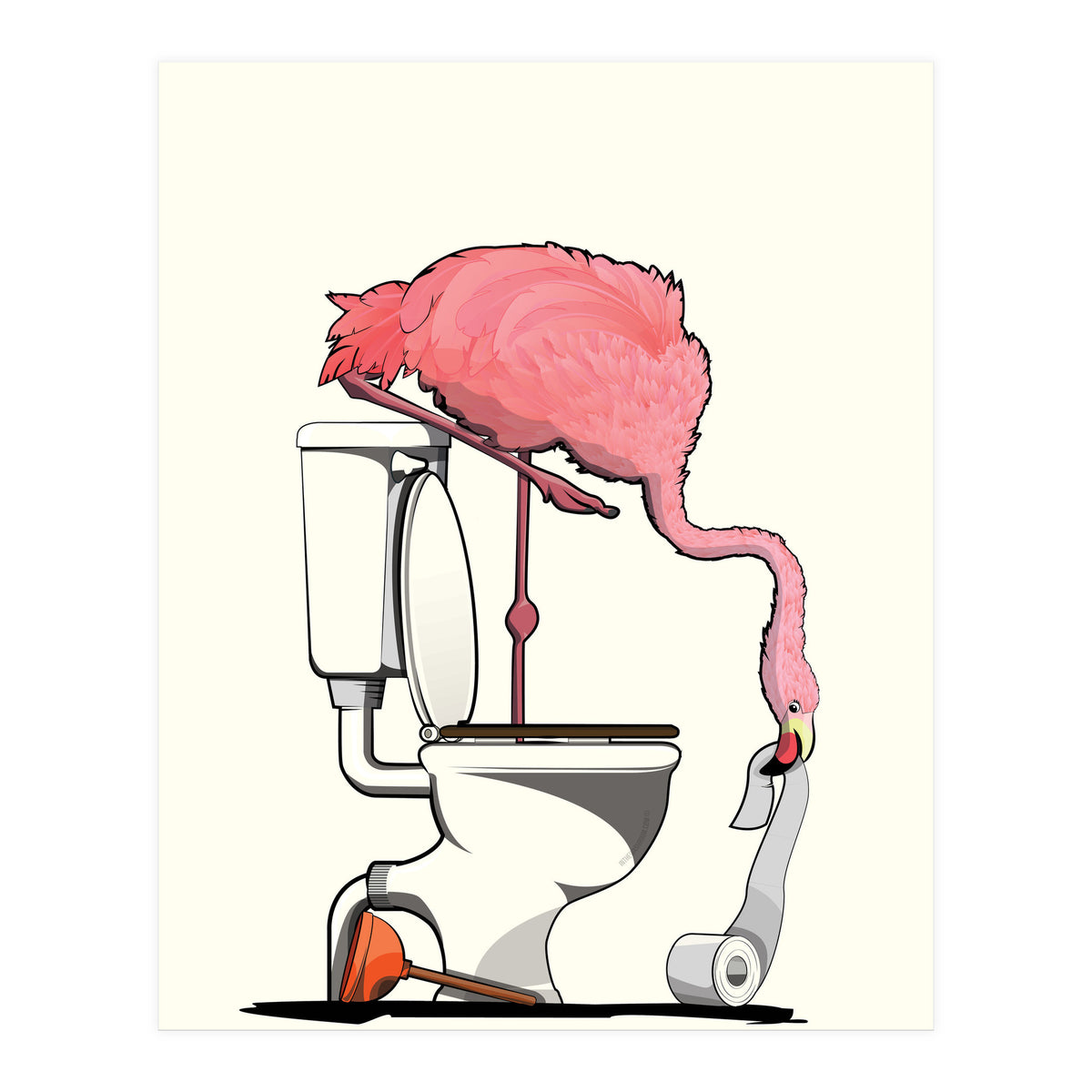Flamingo on the Toilet, Funny Bathroom Humour (Print Only)