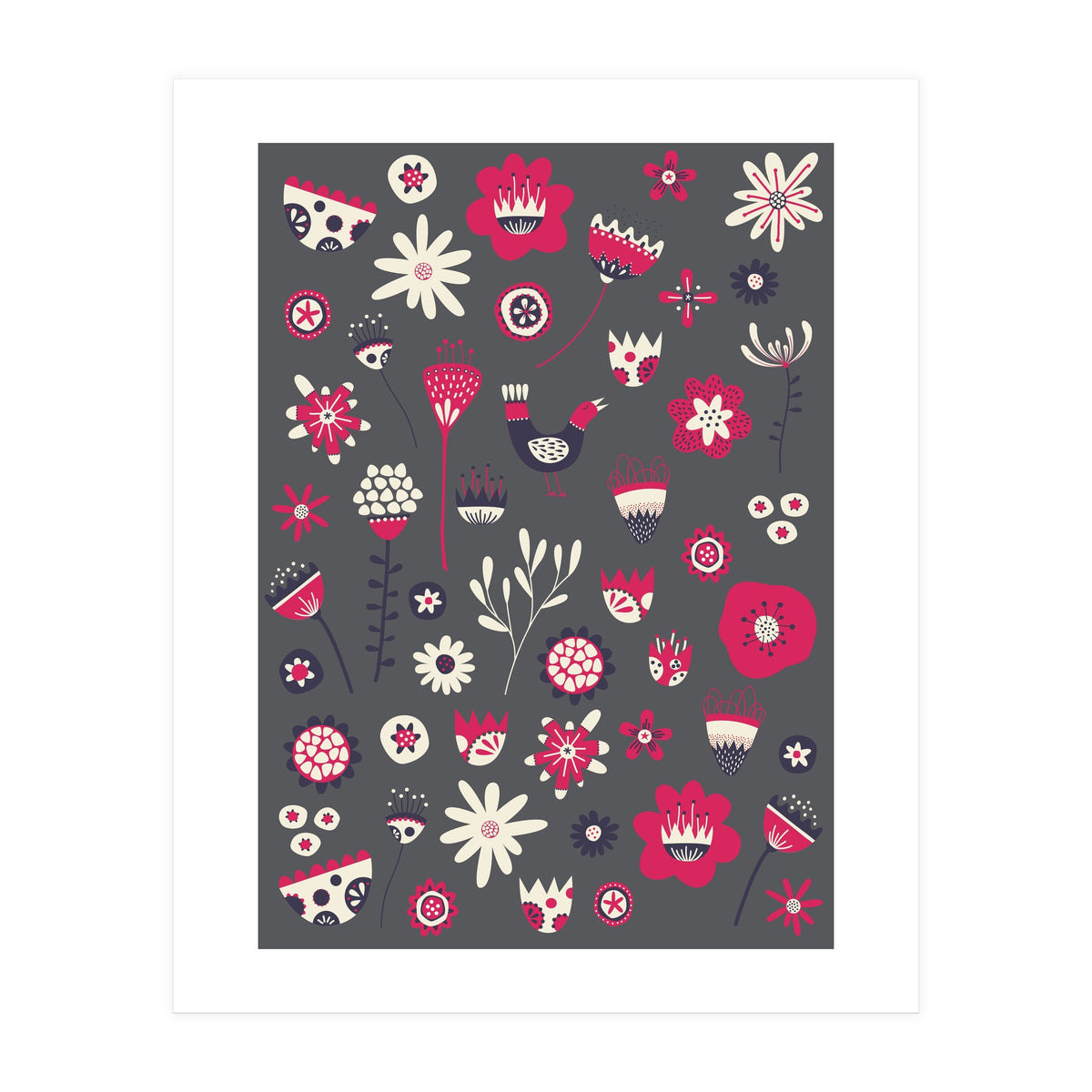 Spring Folk Floral Grey (Print Only)