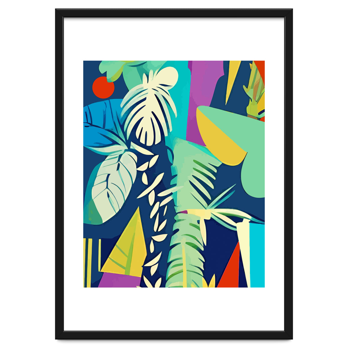 Tropical Wilderness, Abstract Botanical Jungle Plants, Pop of Color Eclectic Shapes Nature