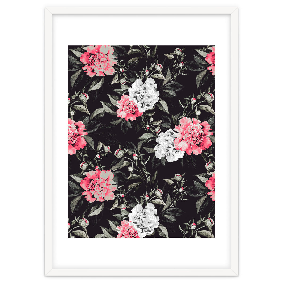 Floral pink - black & white dark