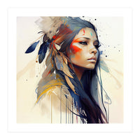 Watercolor Floral Indian Native Woman #13 (Print Only)