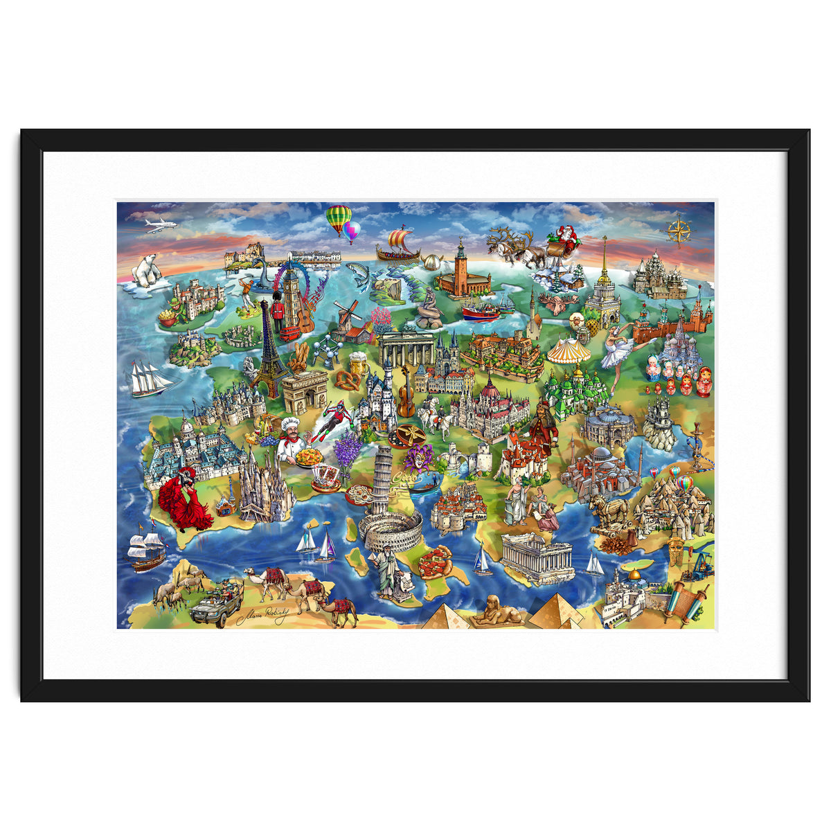 European World Wonders Illustrated Map