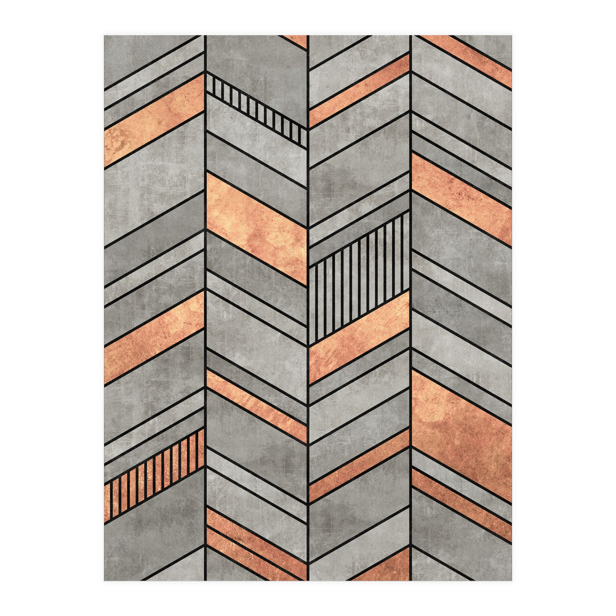 Abstract Chevron Pattern - Concrete and Copper (Print Only)