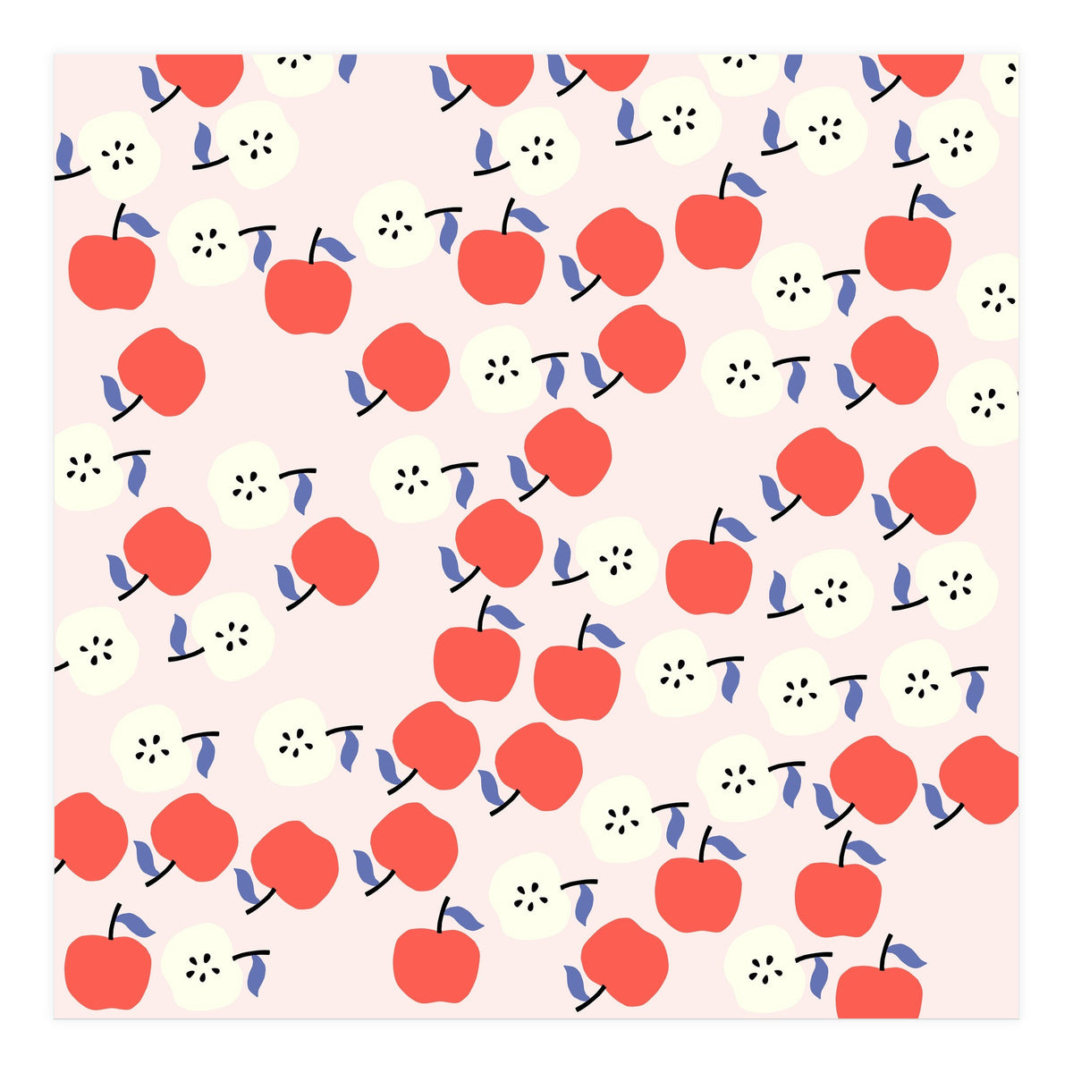 Cute Red Apples Pattern on Pink Background (Print Only)