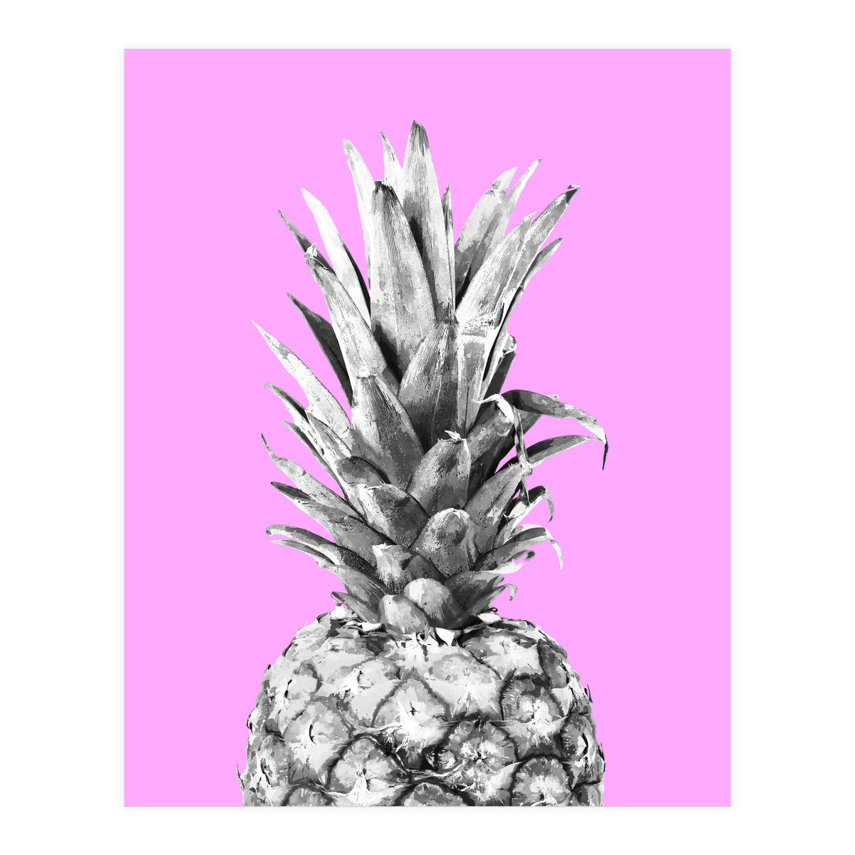 Black and White Pineapple Pink Background (Print Only)