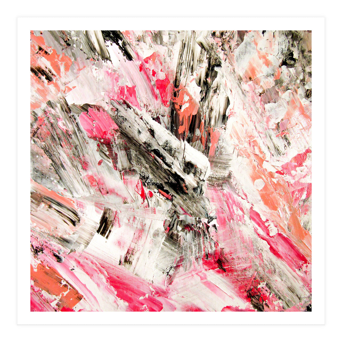 Candy Modern Pink Salmon Black Grey Acrylic Brushstrokes (Print Only)