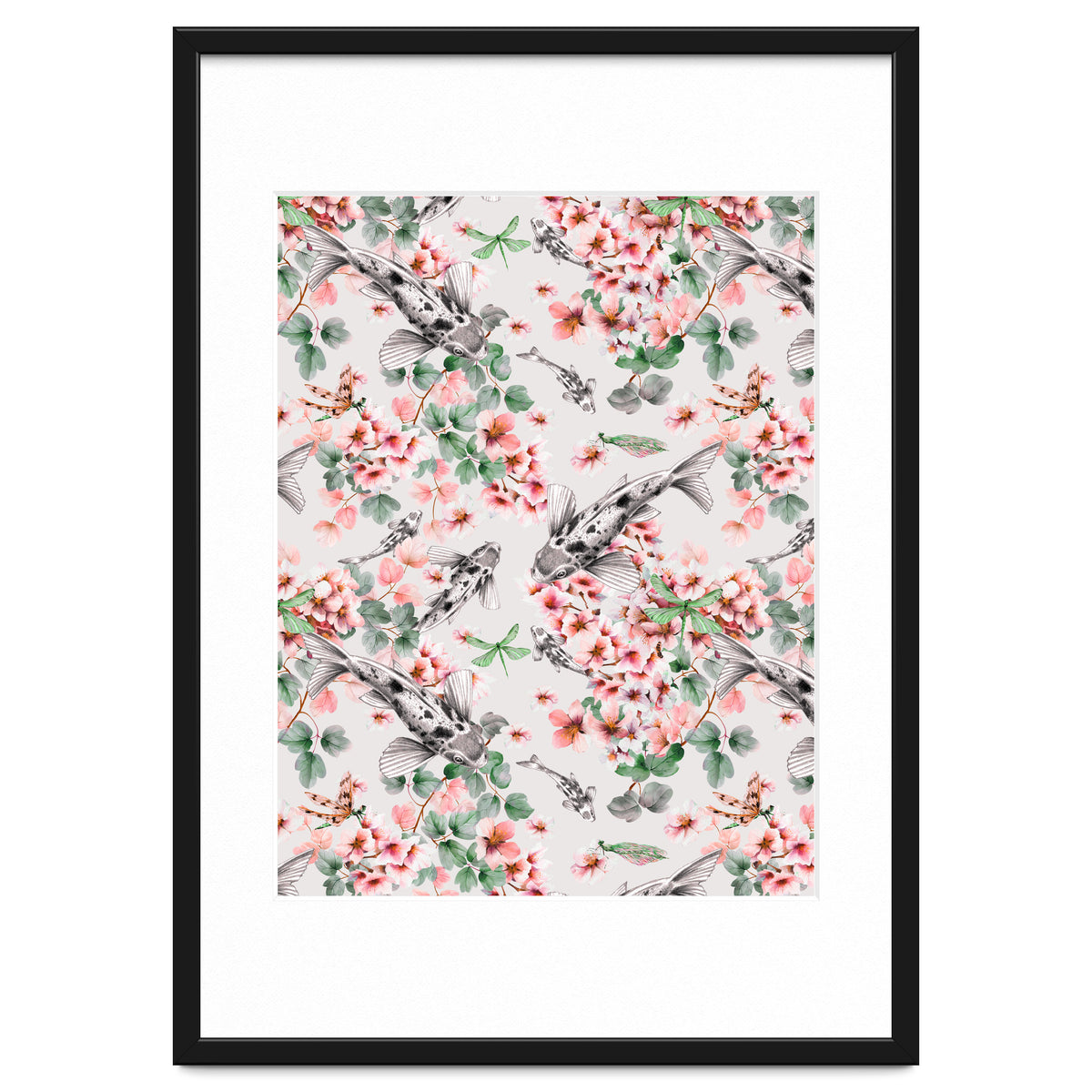 Asian fish among flowers