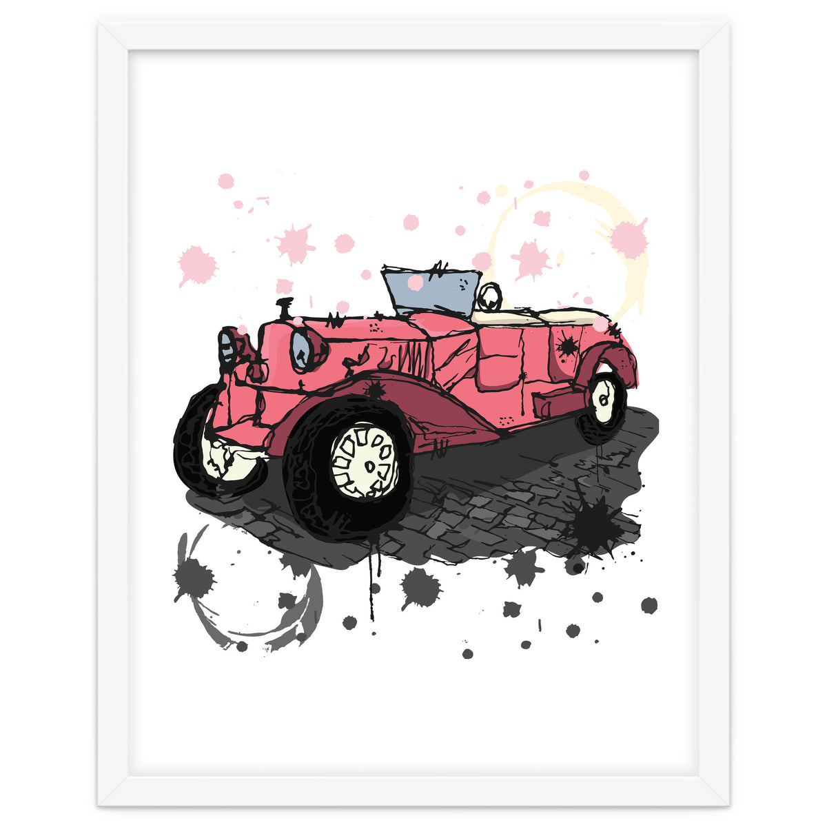 Vintage pink car sketch
