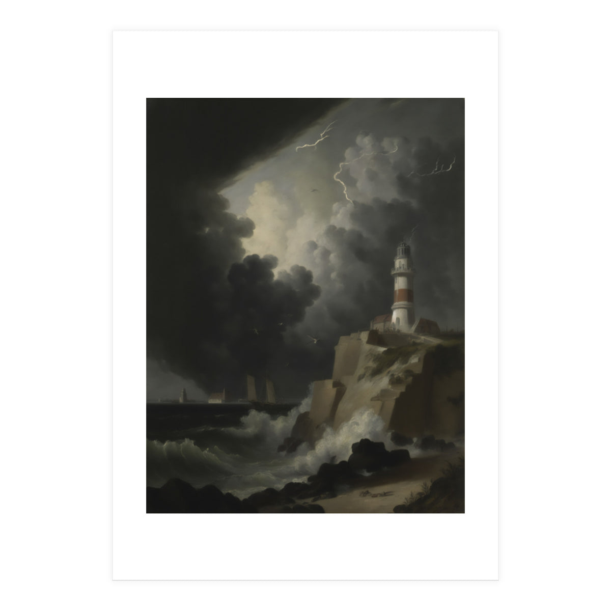 Lighthouse In A Storm (Print Only)