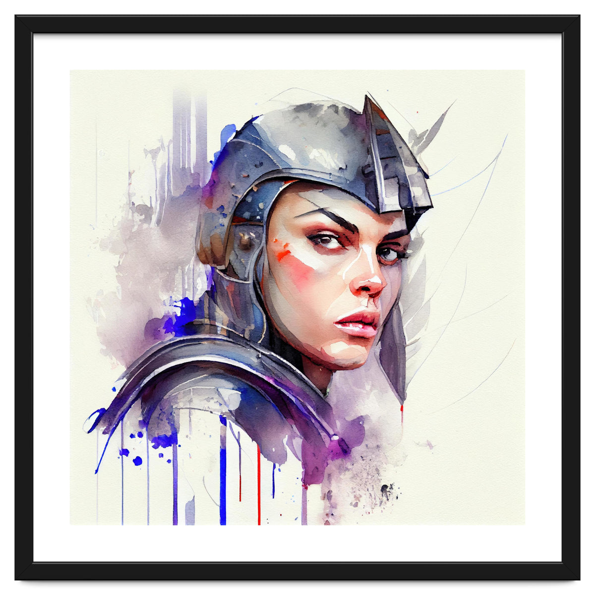 Watercolor Medieval Soldier Woman #3