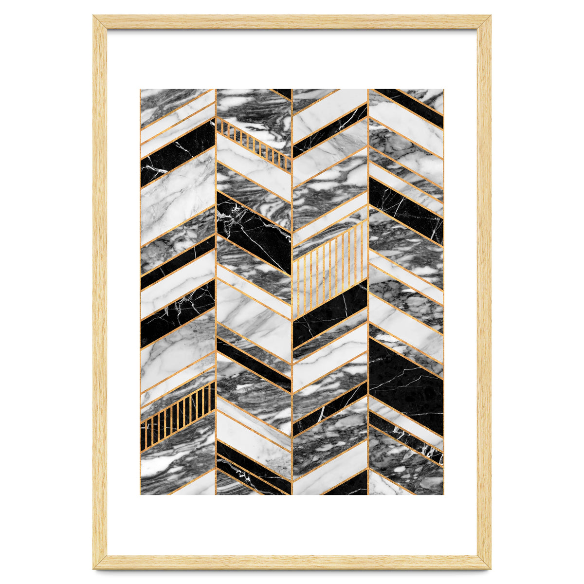 Abstract Chevron Pattern - Black and White Marble