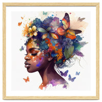 Watercolor Butterfly African Woman #7