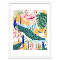 Utopia, Tropical Wildlife Animals, Flamingo Peacock Seagull Vintage Botanical Palm