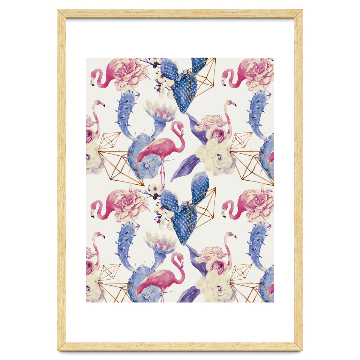 Flamingos, geometric and flowers 02