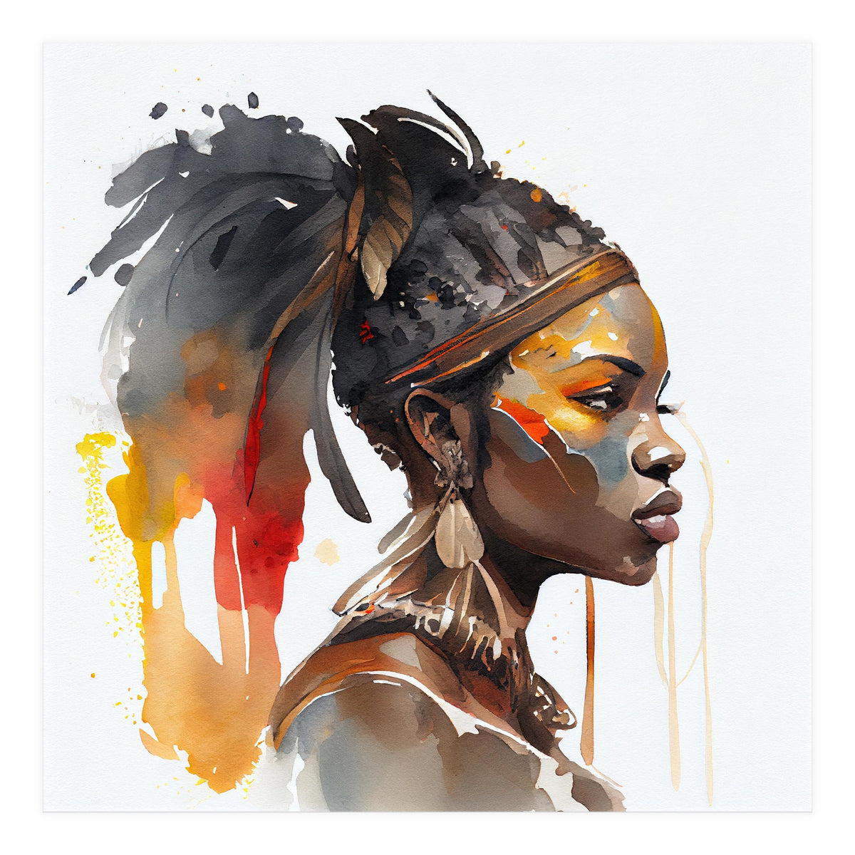 Watercolor African Warrior Woman #7 (Print Only)
