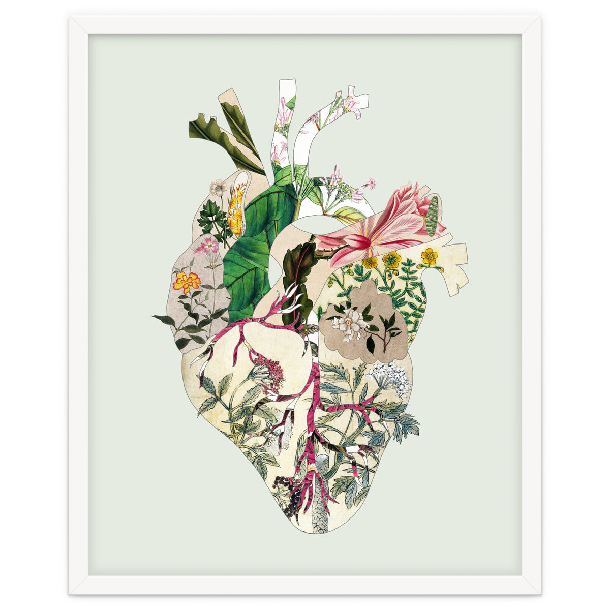Vintage Botanical Heart - Green