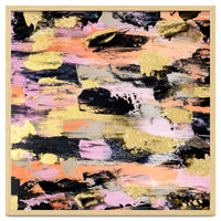 Modern Abstract Black Pink Salmon Gold Acrylic Brushstrokes Paint