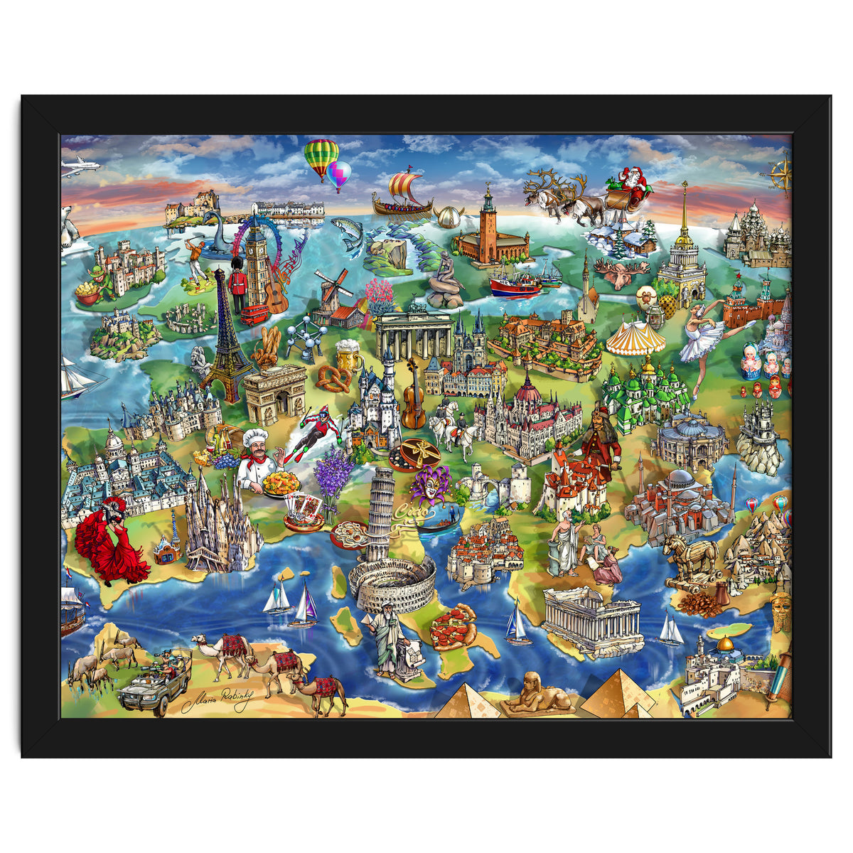 European World Wonders Illustrated Map