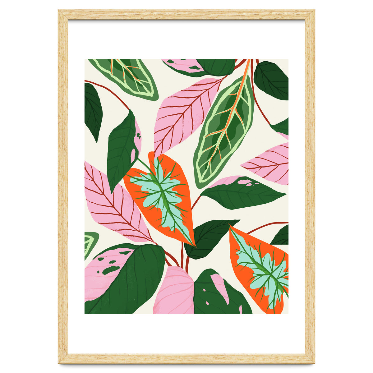 The Inseparable V.02, Nature Botanical Plants, Blush Leaves Modern Bohemian, Pastel Illustration Garden