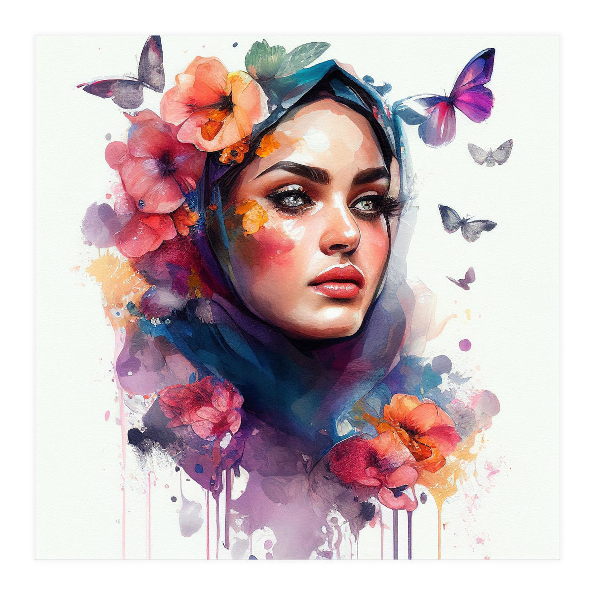 Watercolor Floral Arabian Woman #5 (Print Only)