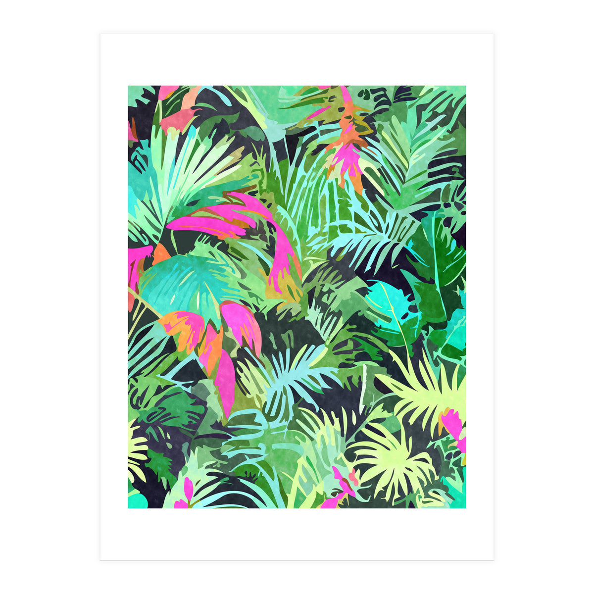 Tropical Jungle, Botanical Nature Plants, Palm Forest Bohemian Watercolor, Modern Wild Painting (Print Only)