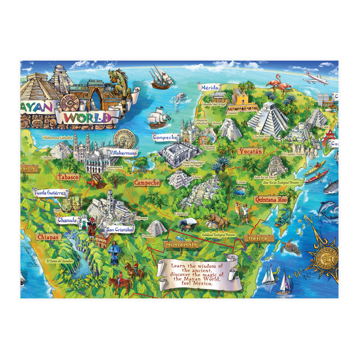 Yucatan Map Illustration (Print Only)