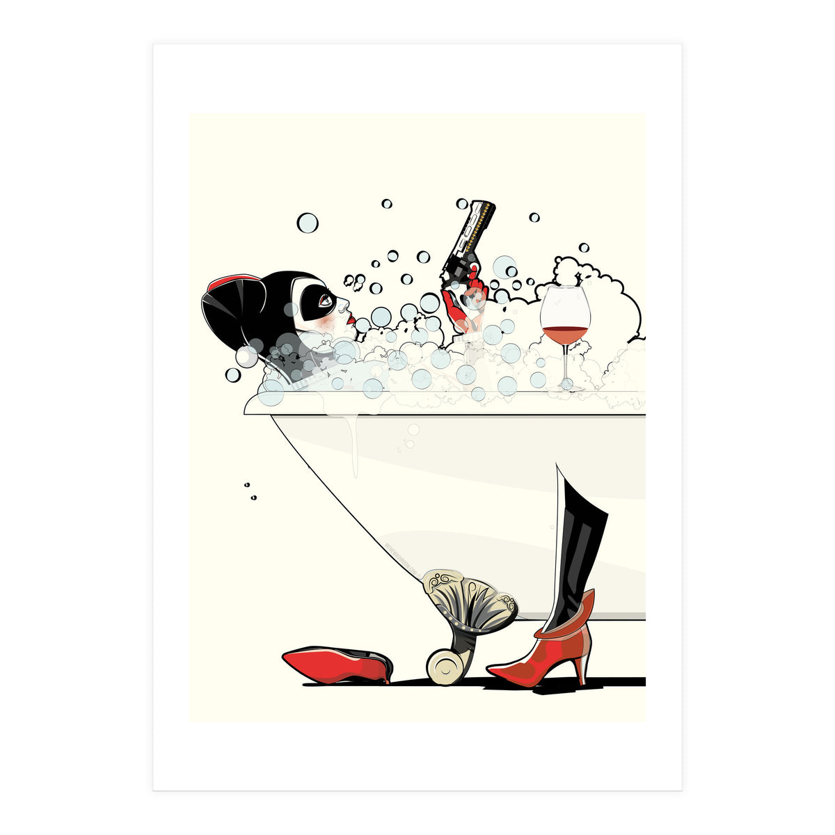 Harley Quinn in the Bath, funny Bathroom Humour (Print Only)