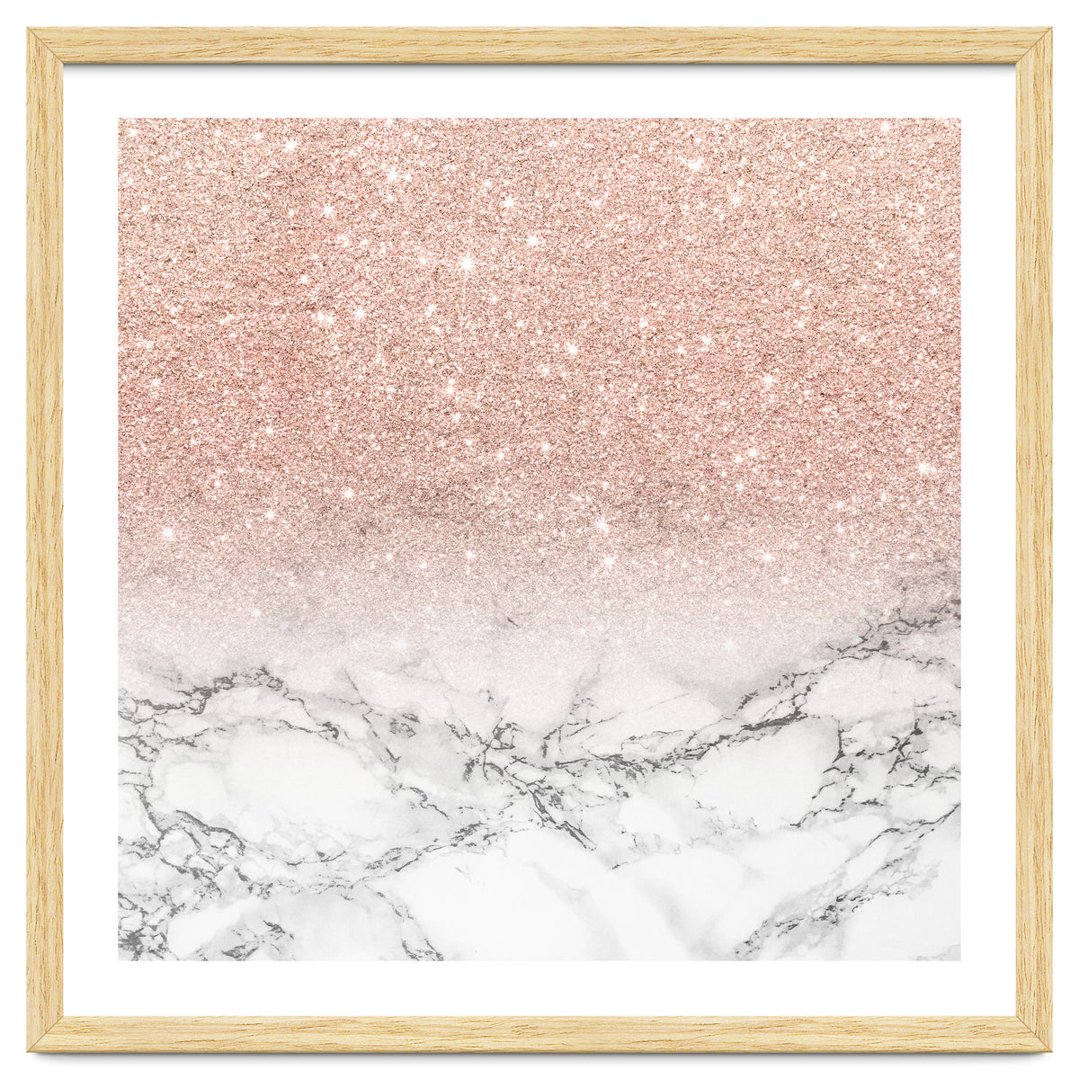 Modern faux rose gold pink glitter ombre white marble