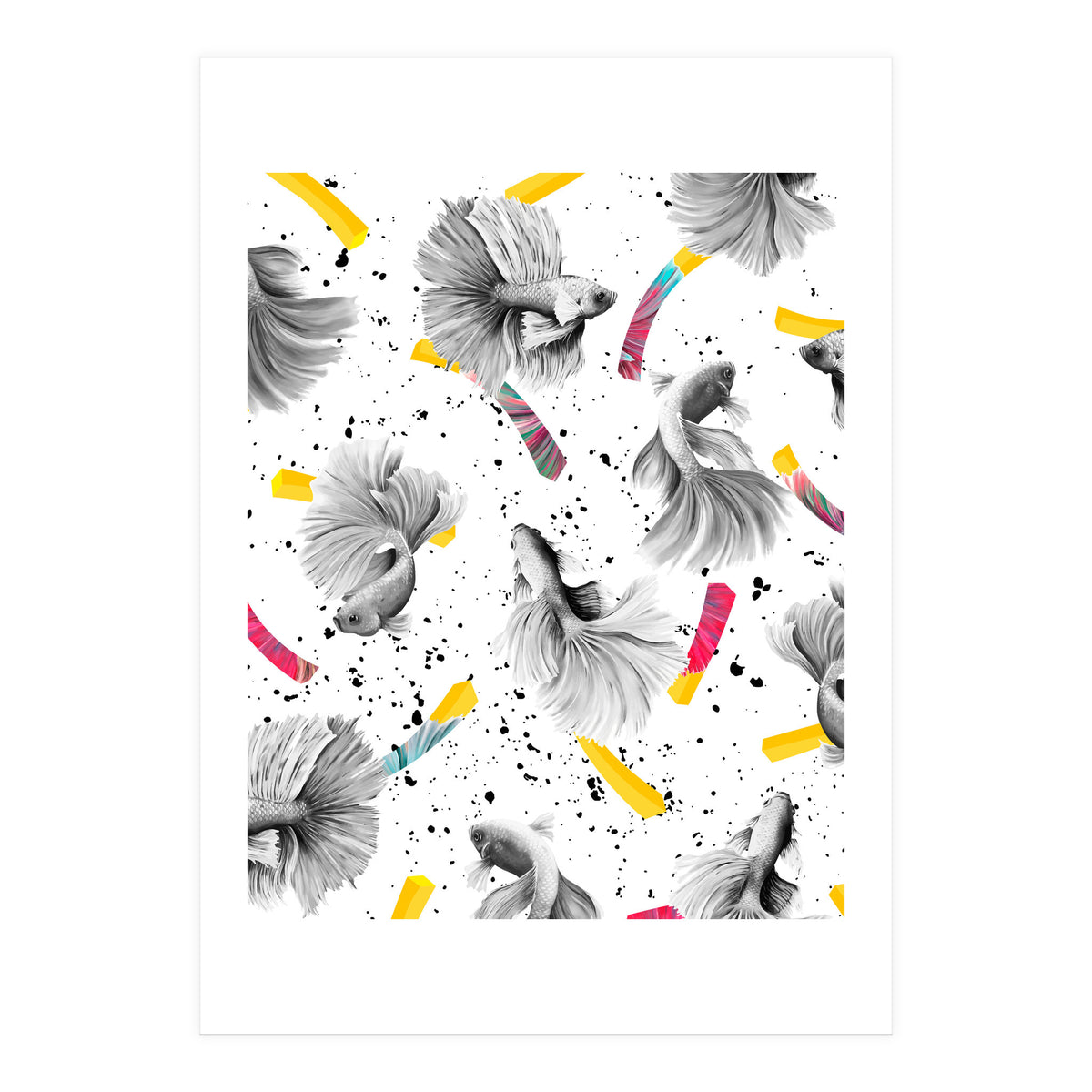 Fish & Chips, Eclectic Quirky Vintage British, French Fries Food Boho Illustration Graphic (Print Only)