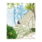 Black cat on the steps Poster, Greece Santorini summer travel pet painting (Print Only) thumbnail