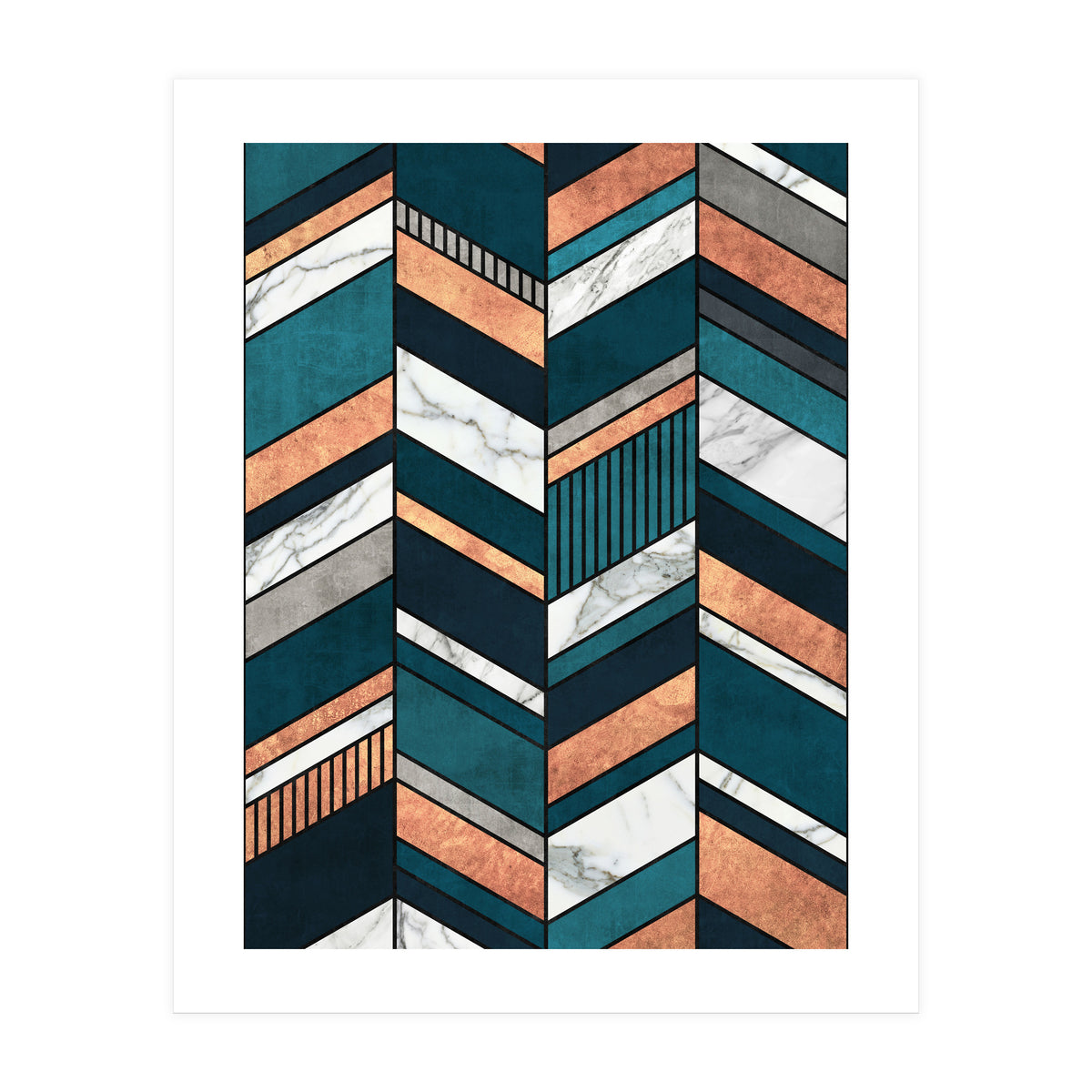 Abstract Chevron Pattern - Copper, Marble, and Blue Concrete (Print Only)