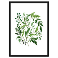 Botanical Abundance, Fresh Green Nature Watercolor Painting, Vibrant Leaves Minimal Illustration