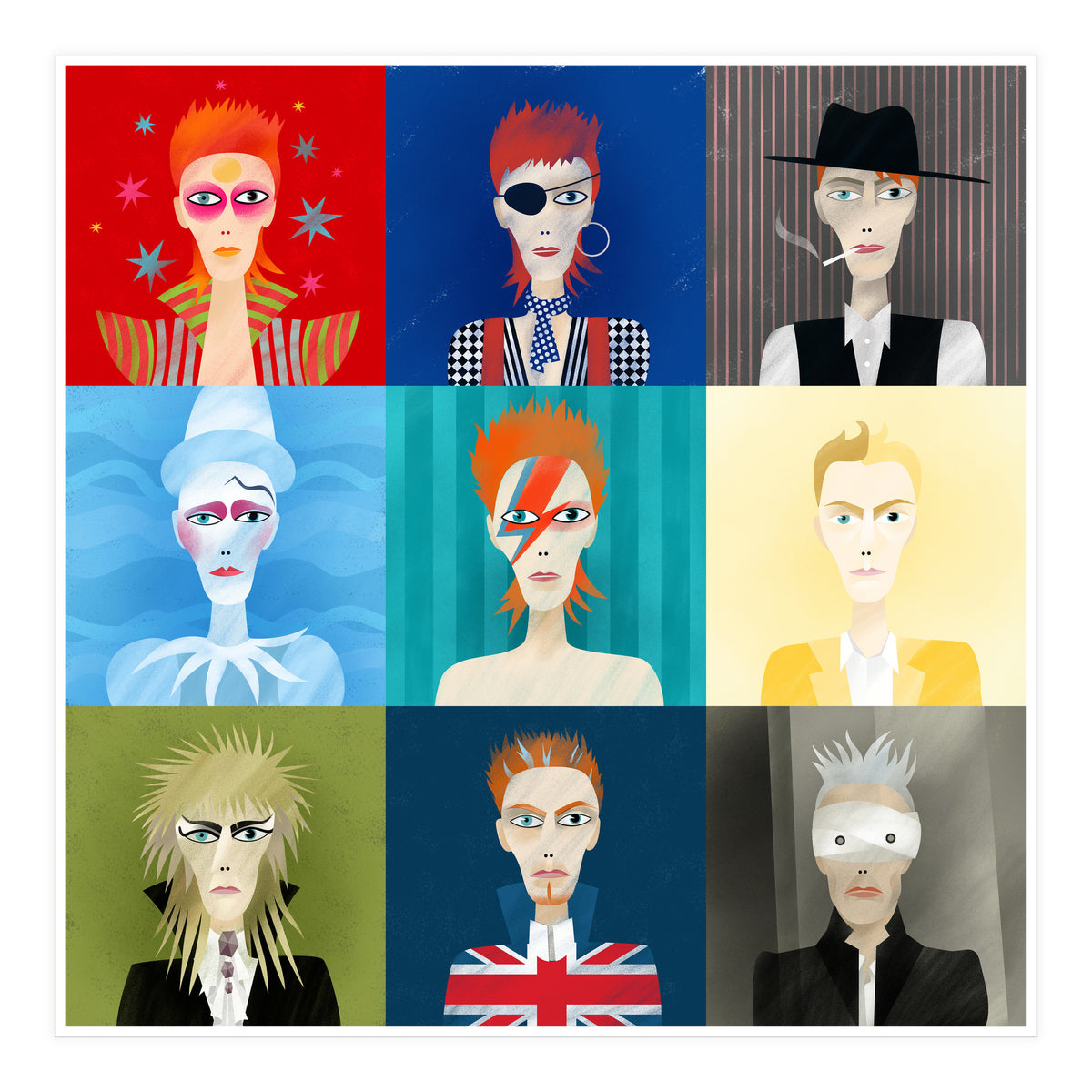 9 Portraits Of David Bowie (Print Only)