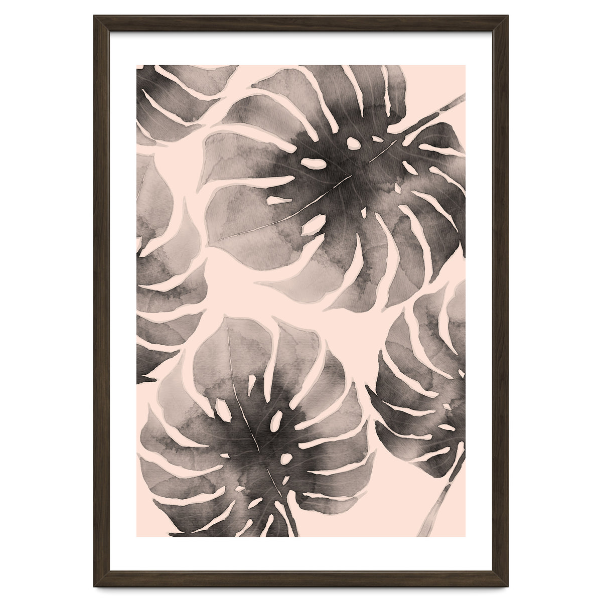 Monstera pink and gray watercolor