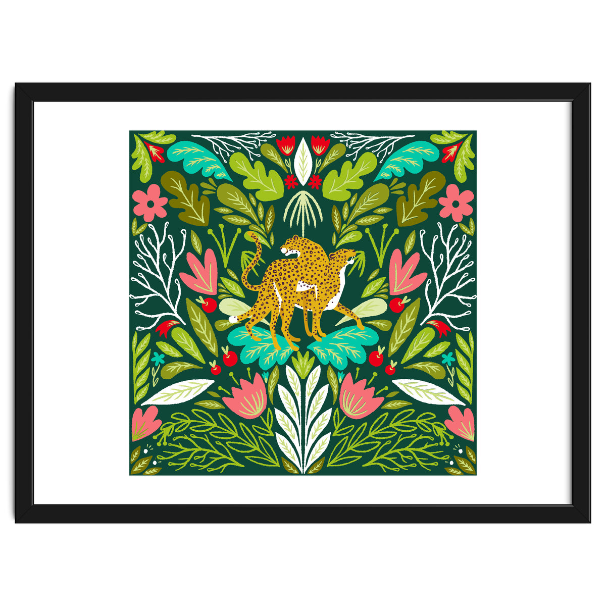 Cheetah Couple Illustration, Wild Cat Jungle Nature, Mandala Painting, Wildlife Tropical Tiger