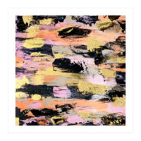 Modern Abstract Black Pink Salmon Gold Acrylic Brushstrokes Paint (Print Only)