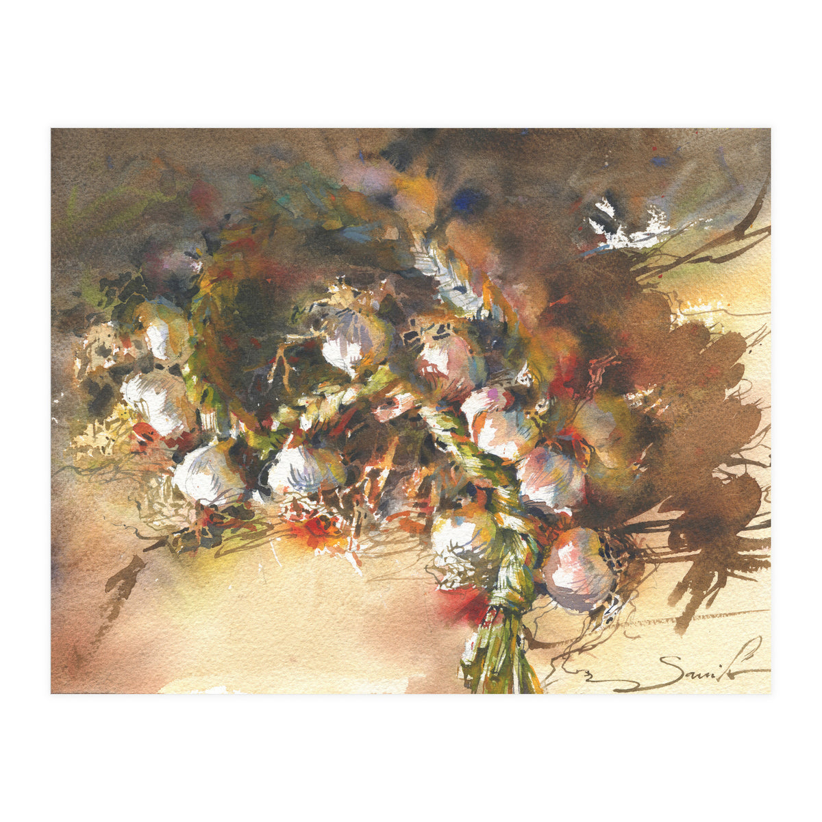 Still life garlic Watercolor  (Print Only)