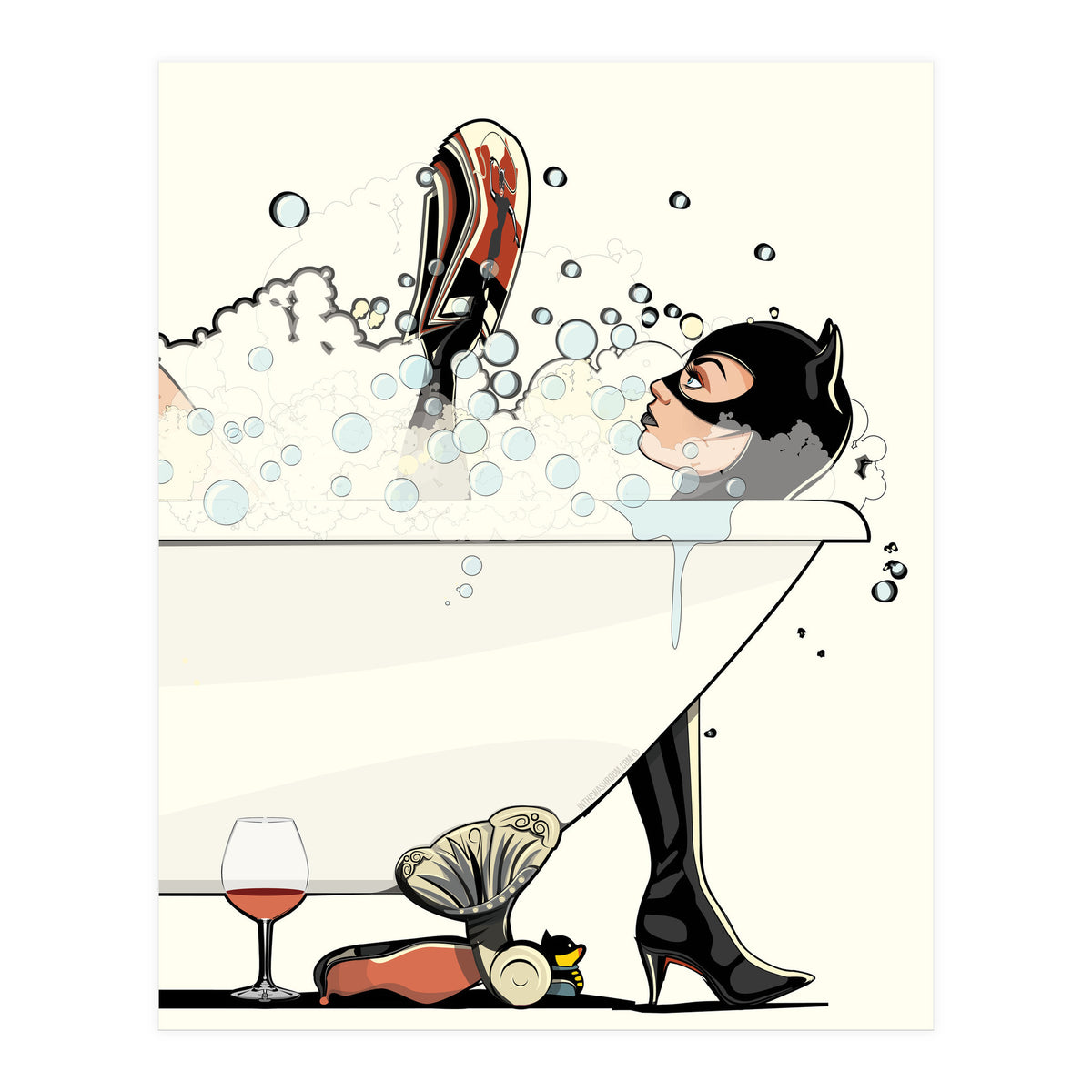 Catwoman in the Bath, funny Bathroom Humour (Print Only)