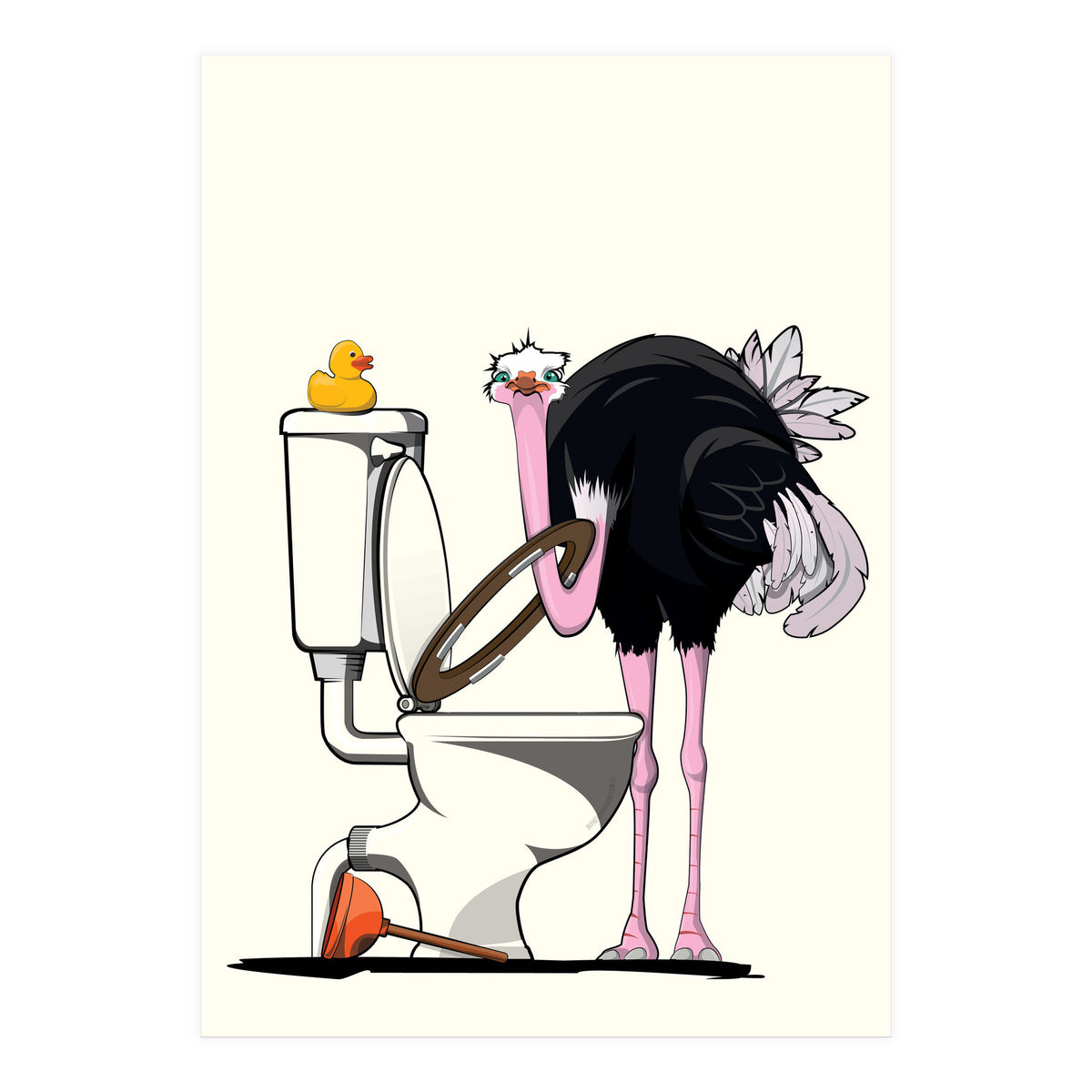 Ostrich on the Toilet, Funny Bathroom Humour (Print Only)