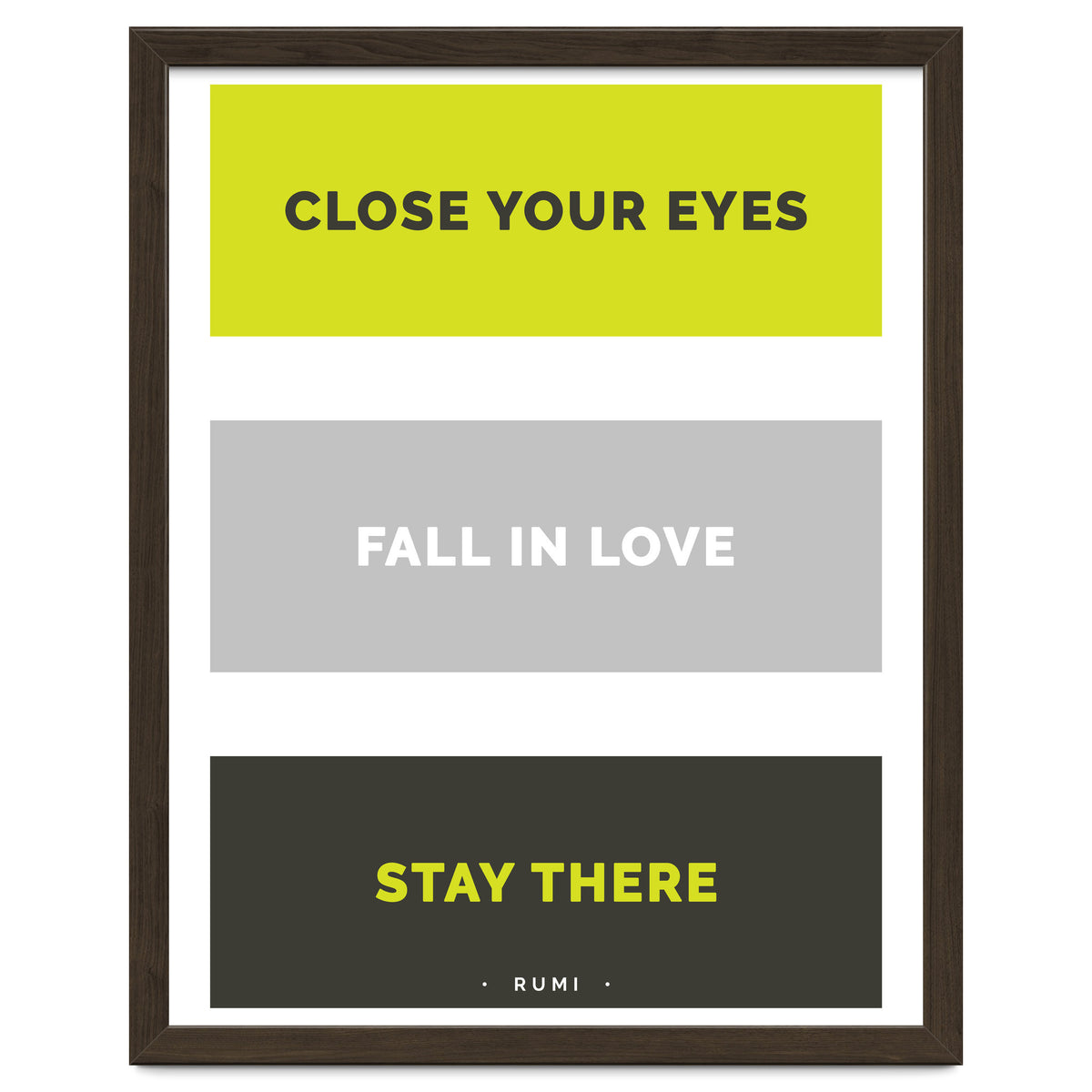 Close Your Eye, Fall In Love, Stay There - Rumi Quote Typography