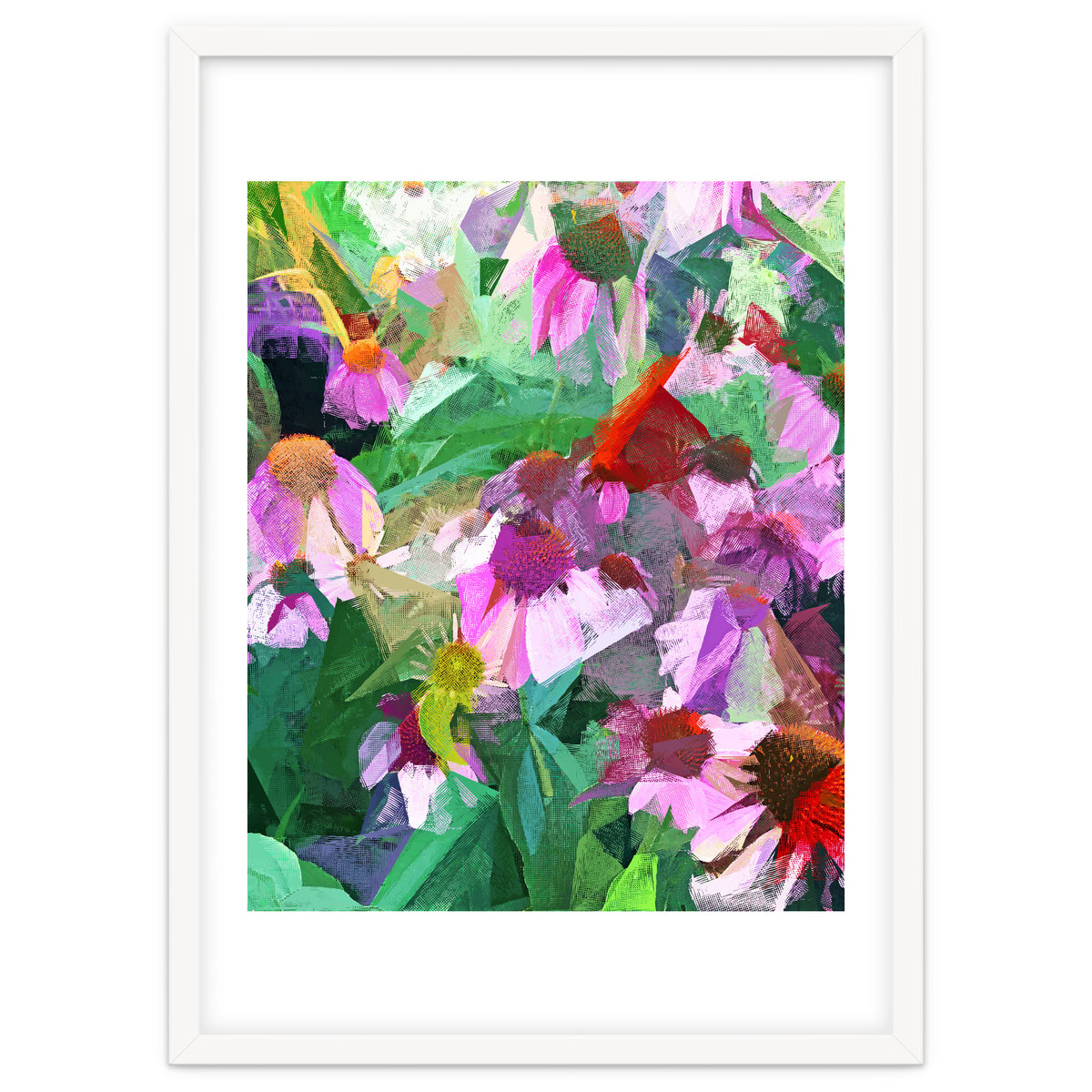 The Memory of Spring, Crosshatch Botanical Floral Painting, Plants Garden Meadow, Flowers Nature Digital Illustration
