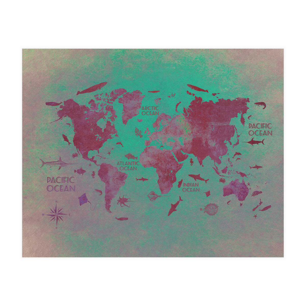 World Map text green (Print Only)