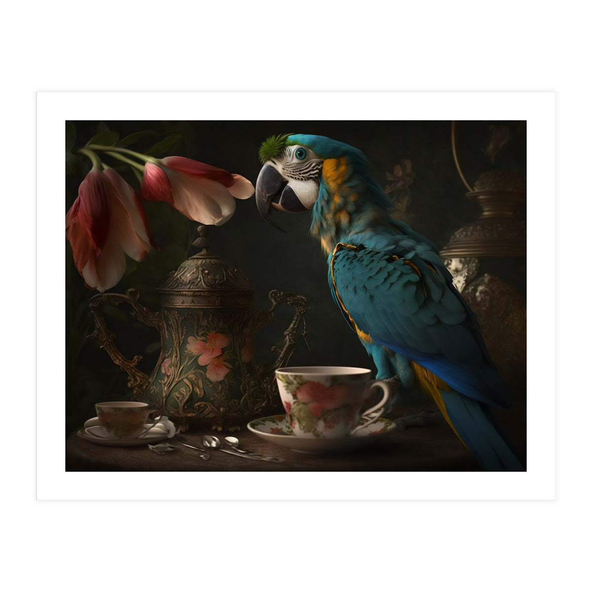 Parrot with a Tea Cup and Teapot (Print Only)