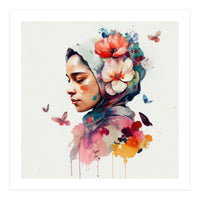 Watercolor Floral Muslim Woman #3 (Print Only)