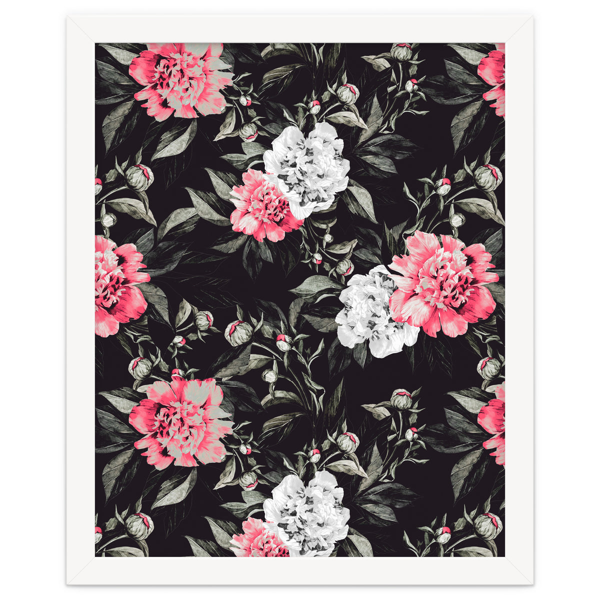 Floral pink - black & white dark